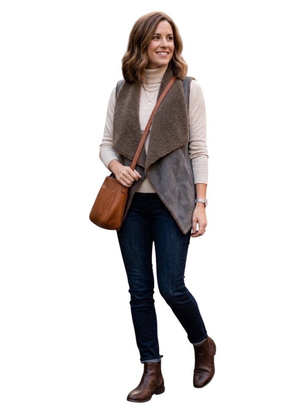 Velvet Graham Spencer Faux Suede Shearling Vest XS Oversized Drape